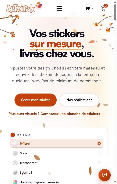 Page d'accueil d'Altystick sur téléphone