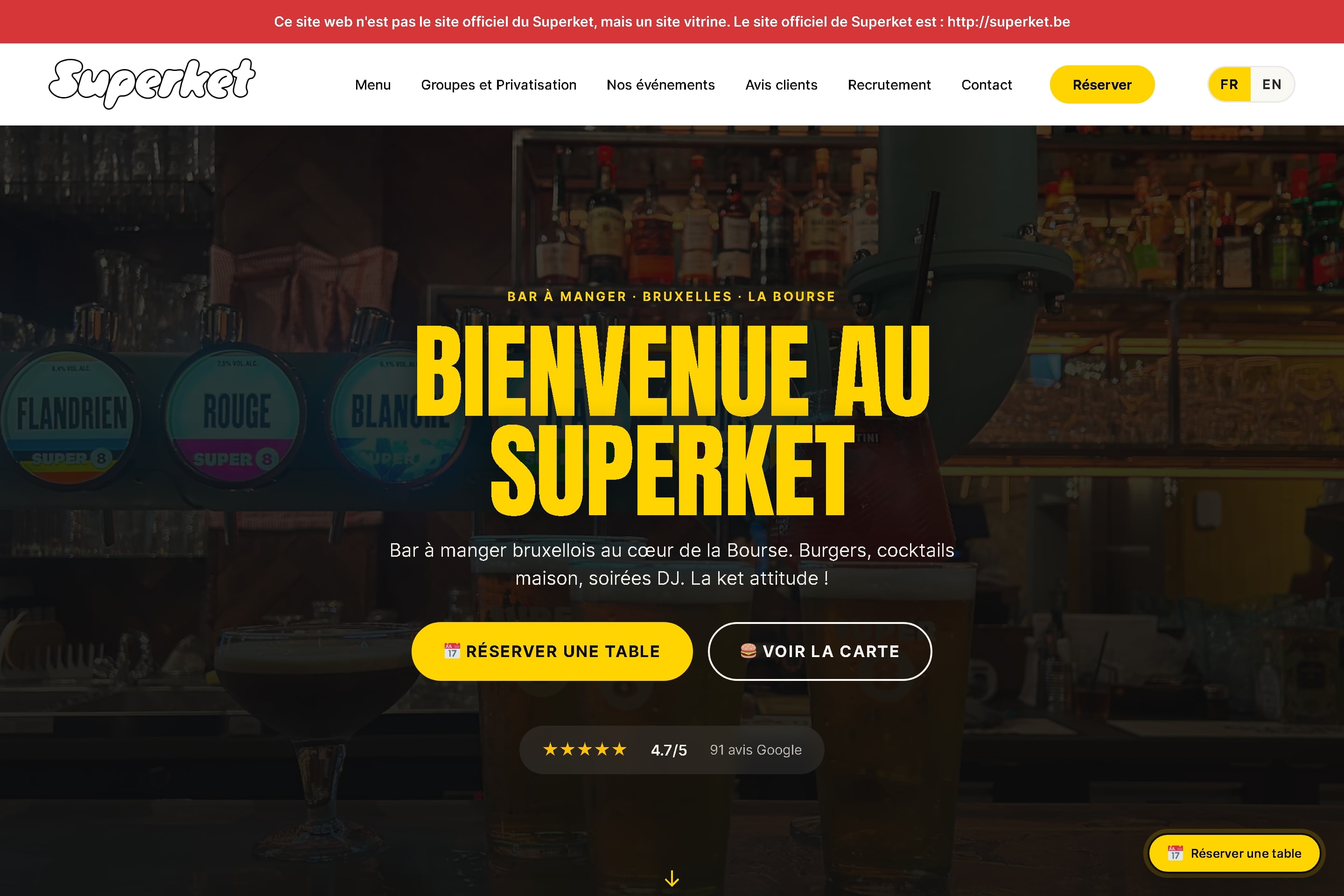 Page d'accueil de Superket